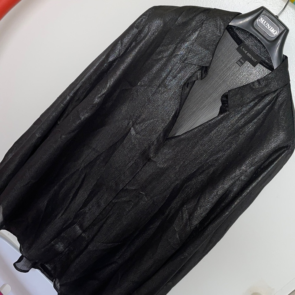 Metallic black, sheer blouse
